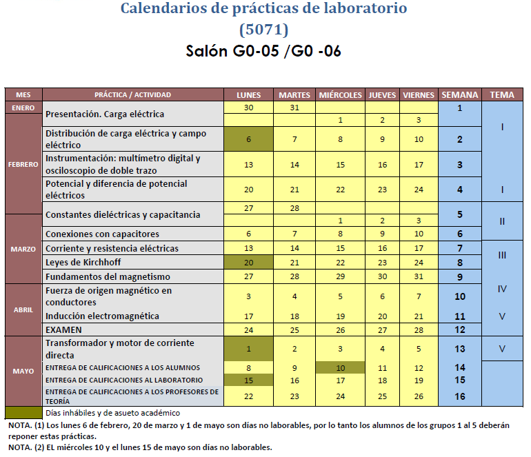 Calendario Laboratorio 2010-1